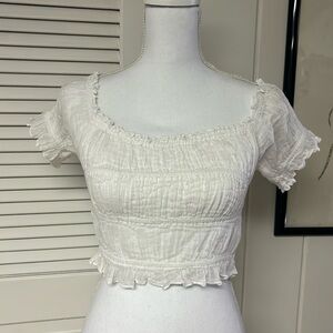 Free People Crop White Peasant Top